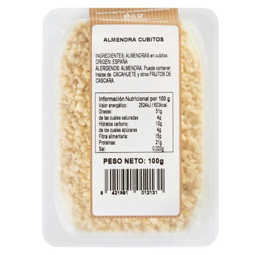 Almendra cubitos. Envase 120gr.
