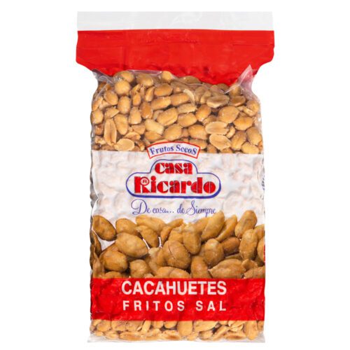 Cacahuetes fritos repelados con sal. Envase 1kg.