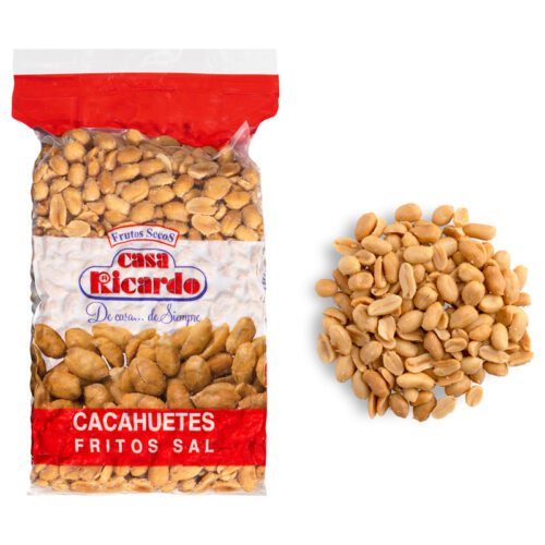 Cacahuetes fritos repelados con sal. Envase 1kg.