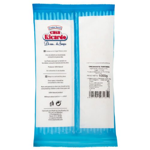 Cacahuete tostado repelado sin sal. Envase 1kg.
