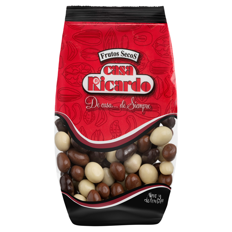 Cacahuetes chocolate surtido grageas. Envase 250gr.