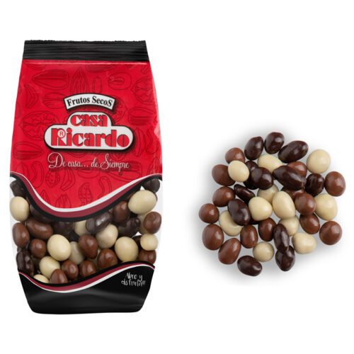 Cacahuetes chocolate surtido grageas. Envase 250gr.